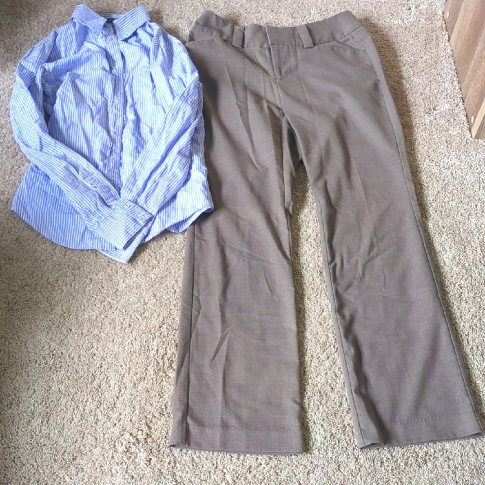 Gap Dress Pants And Striped Button Up Shirt - Picture 1 of 6